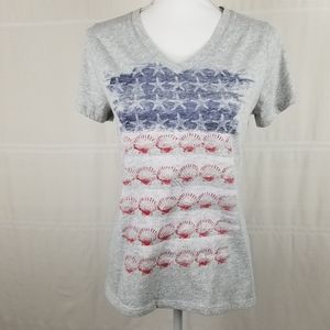 Short sleeve tshirt w/patriotic beach theme size S